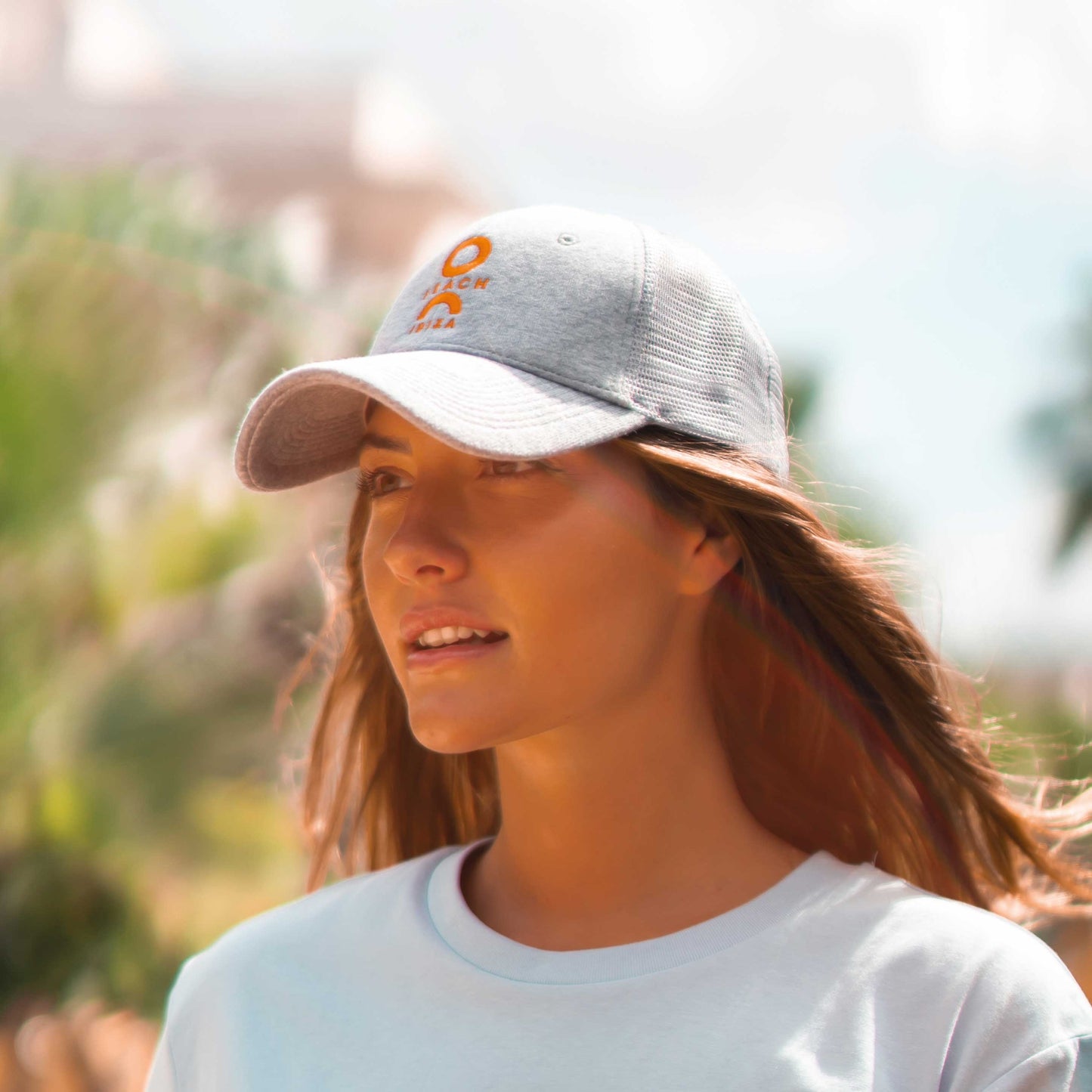 O Beach Orange Embroidered Logo Athletic Trucker Cap