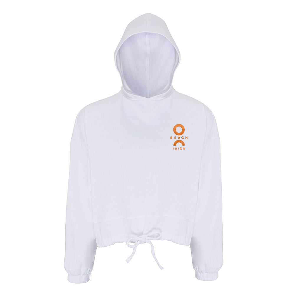 O Beach Orange Embroidered Logo Women's Oversize Cropped Hooded Sweatshirt-Hooded Sweatshirt-O Beach Ibiza