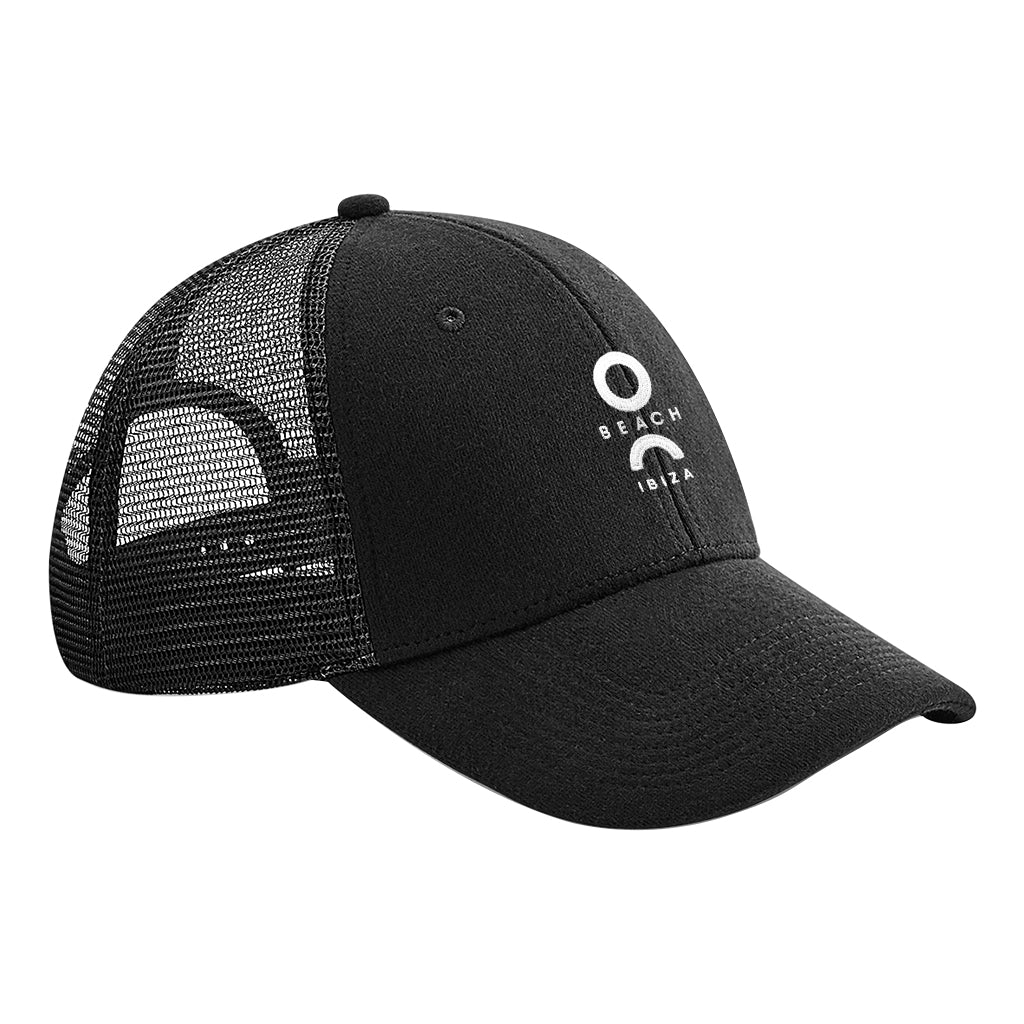 O Beach White Embroidered Logo Athletic Trucker Cap-Cap-O Beach Ibiza