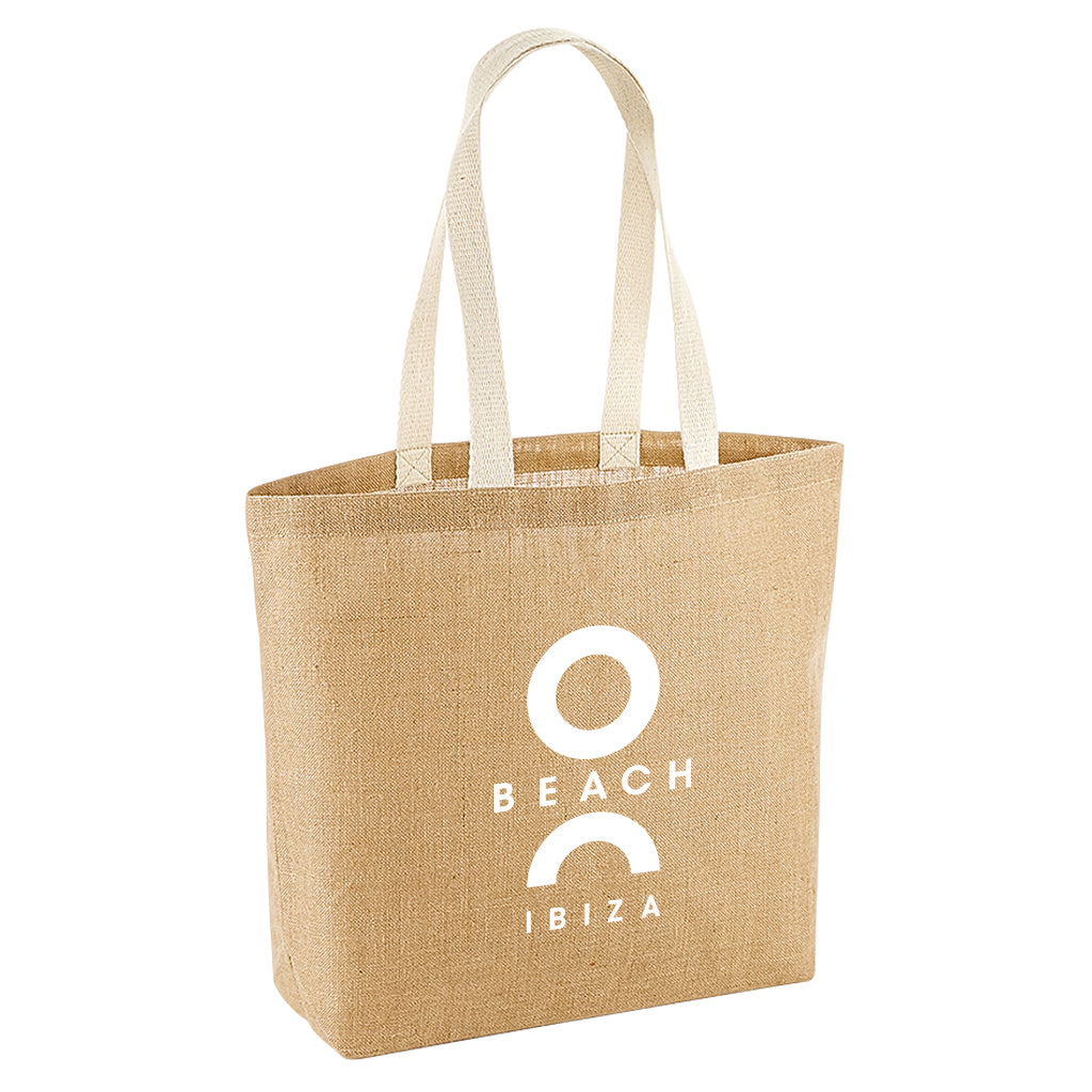 O Beach White Logo Jute Shopping Bag-Totebag-O Beach Ibiza