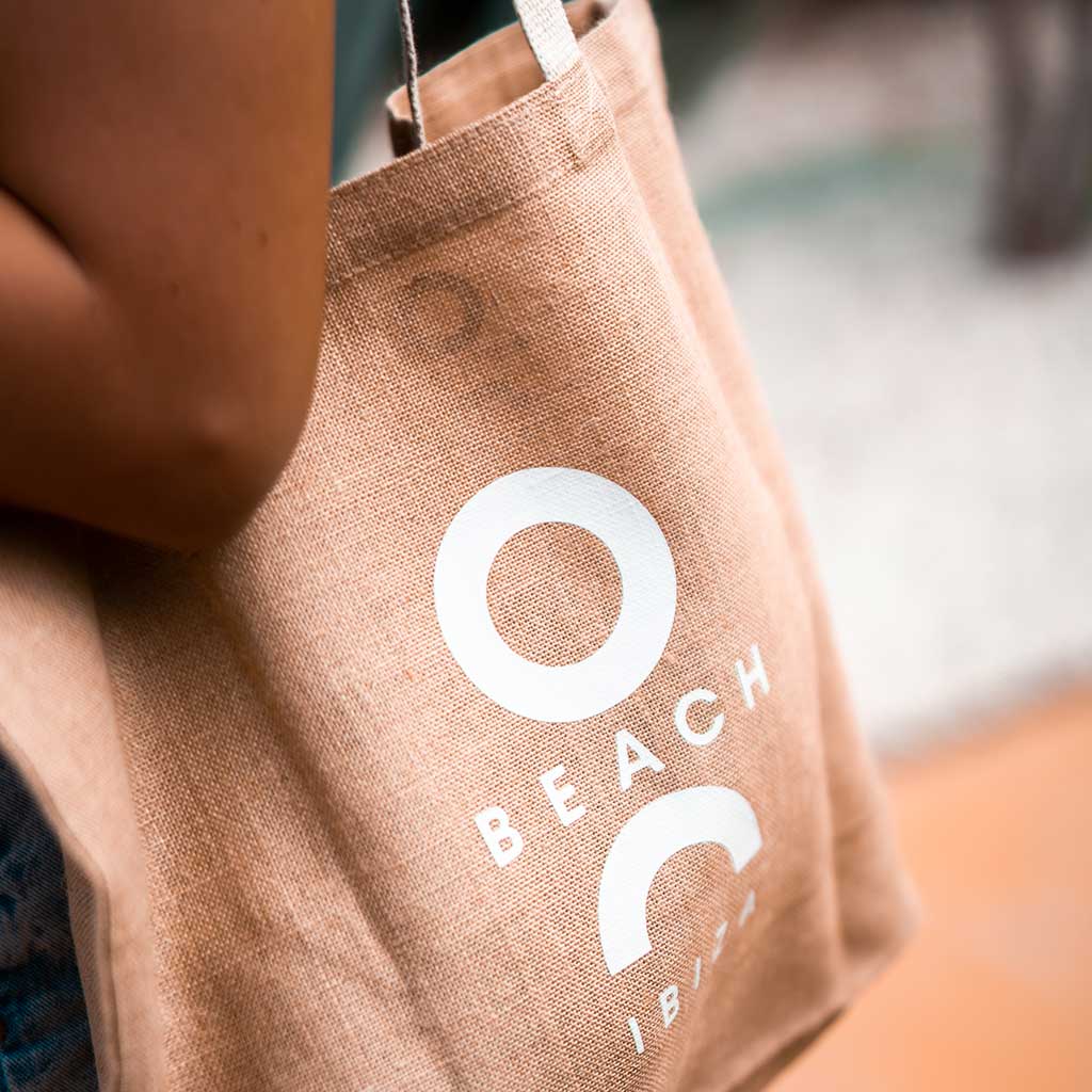O Beach White Logo Jute Shopping Bag