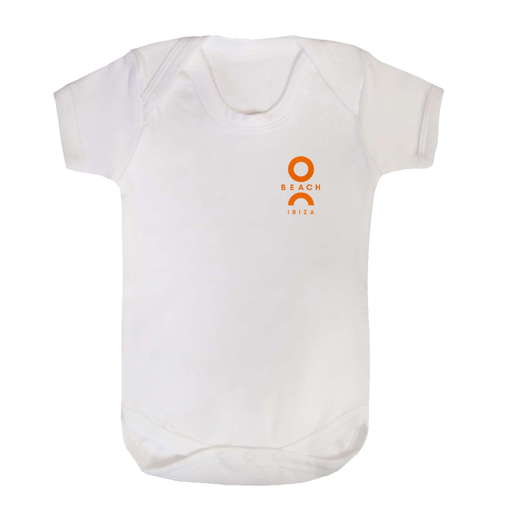 O Beach Orange Flock Logo Short Sleeve Baby Grow-Baby Grow-O Beach Ibiza