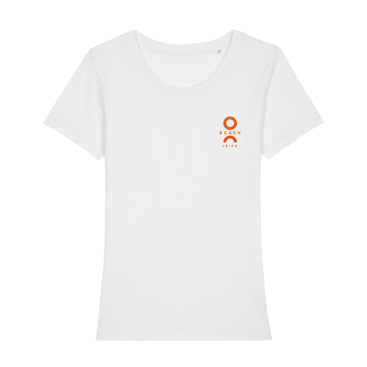 O Beach Orange Flock Logo Women's Iconic Fitted T-Shirt