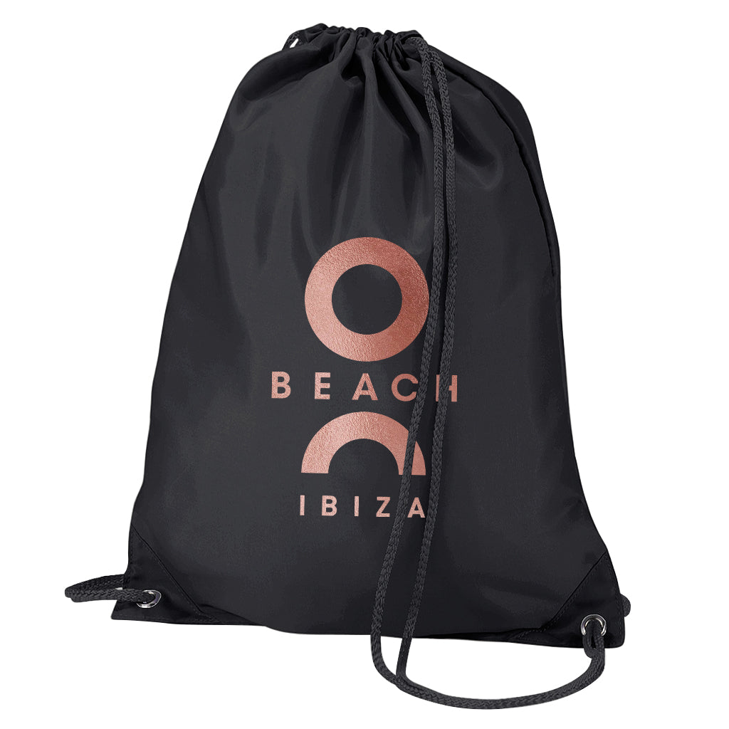 O Beach Metallic Rose Gold Logo Water Resistant Sports Gymsac Drawstring Day Bag-Bag-O Beach Ibiza